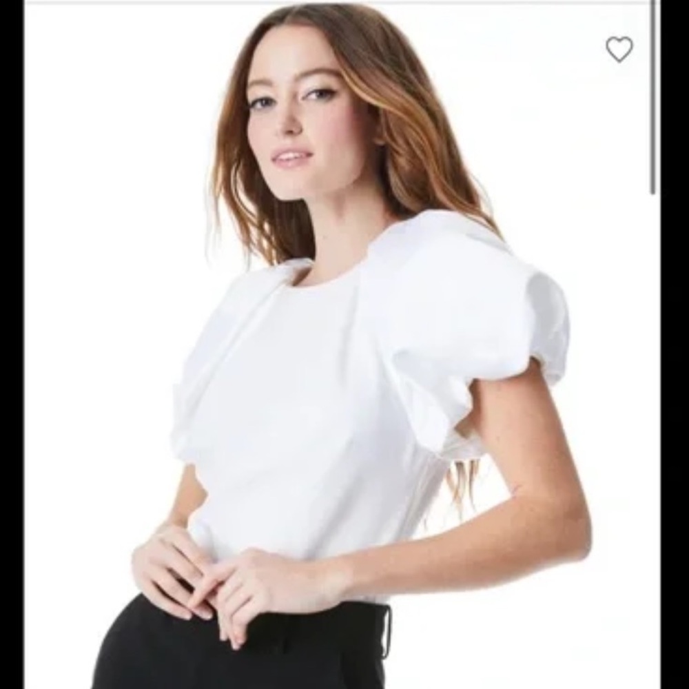 Womens Alice + Olivia brand Cici Bubble Sleeve White Top 2022 Spring